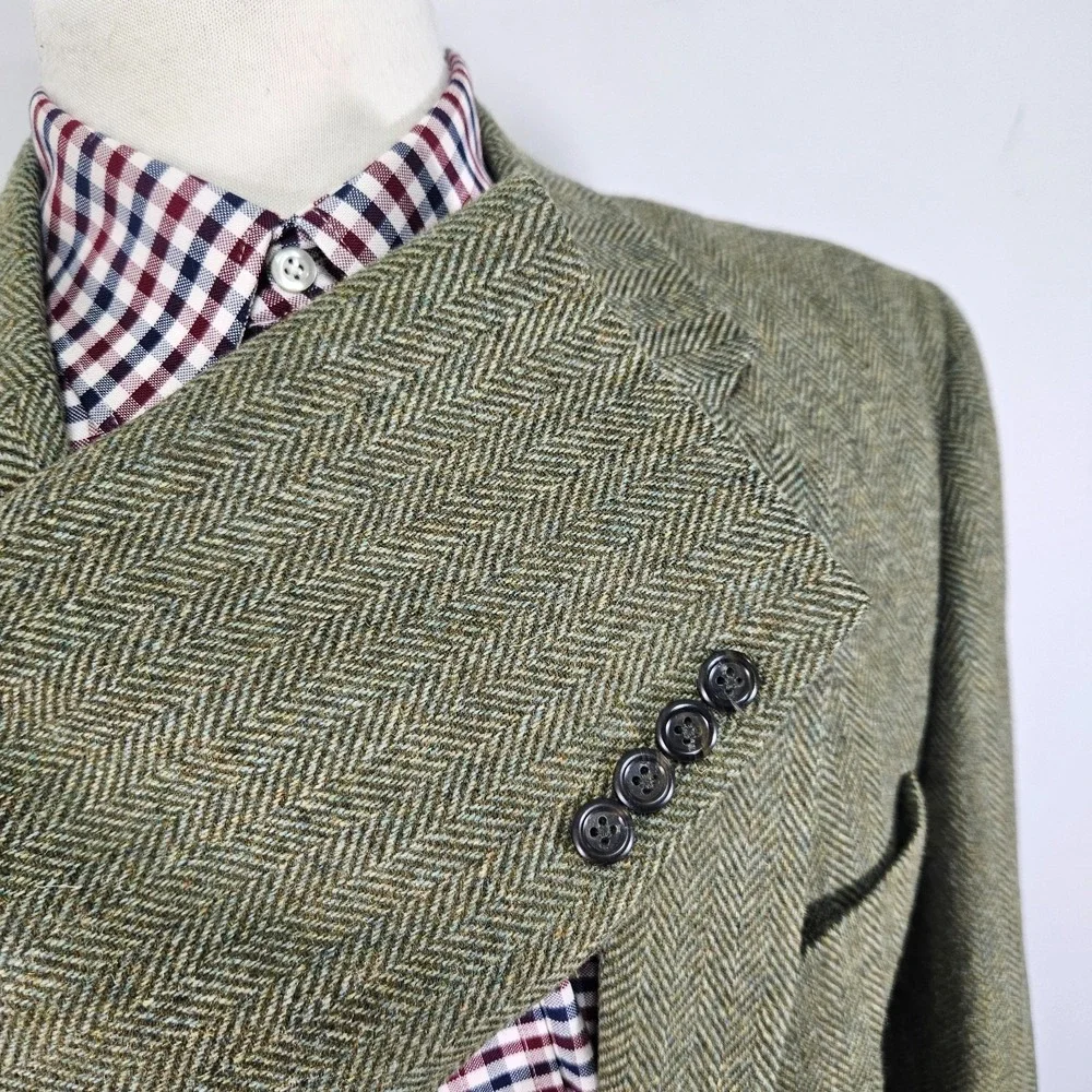 Land's End Men's Tweed Style Sport Coat Blazer Two Button Olive Wool & Lamb 41L